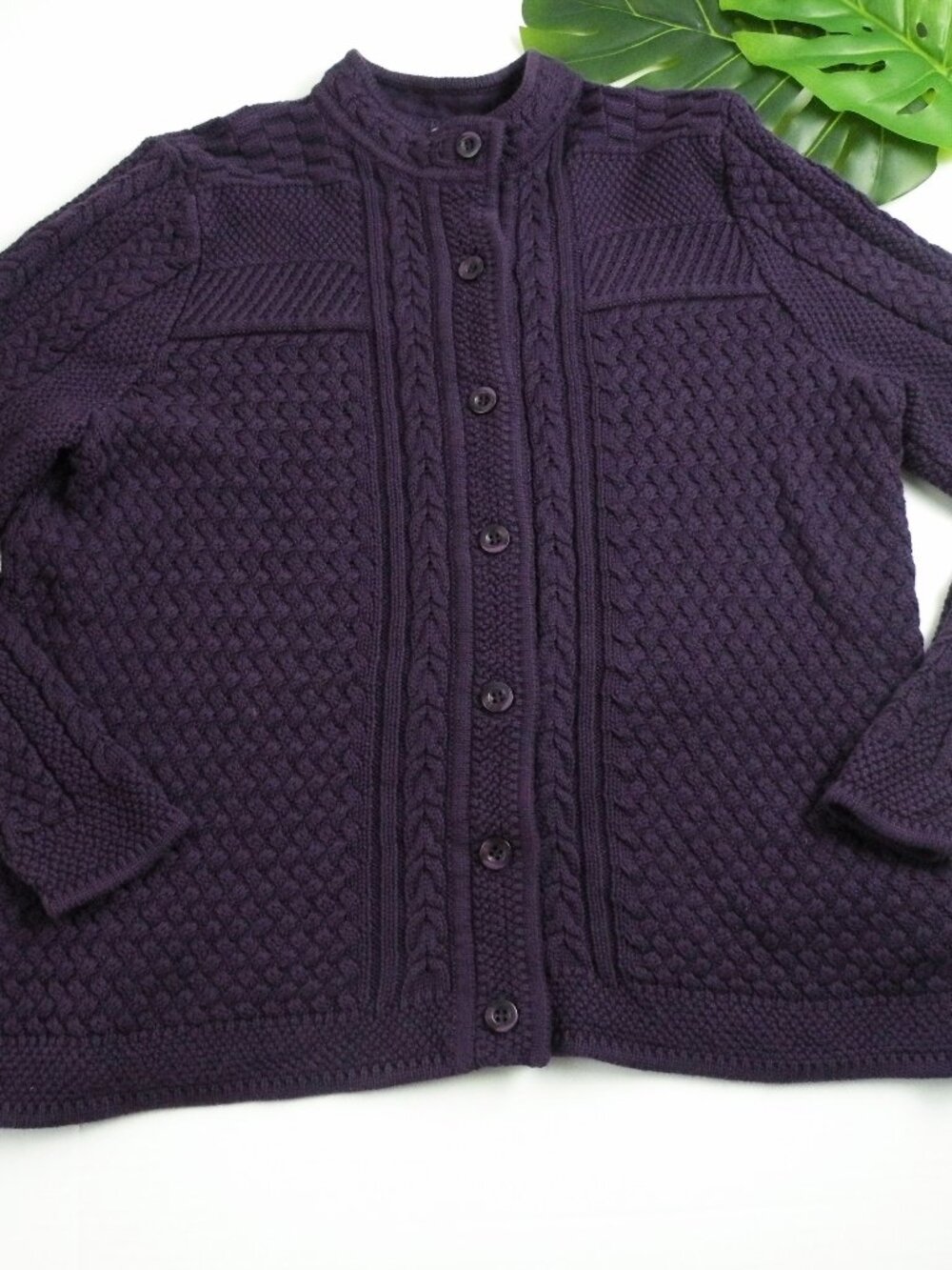 L.L. Bean Vintage Heavy Y2K 90s Boho Purple Button Down Cable Knit Cardigan 1X